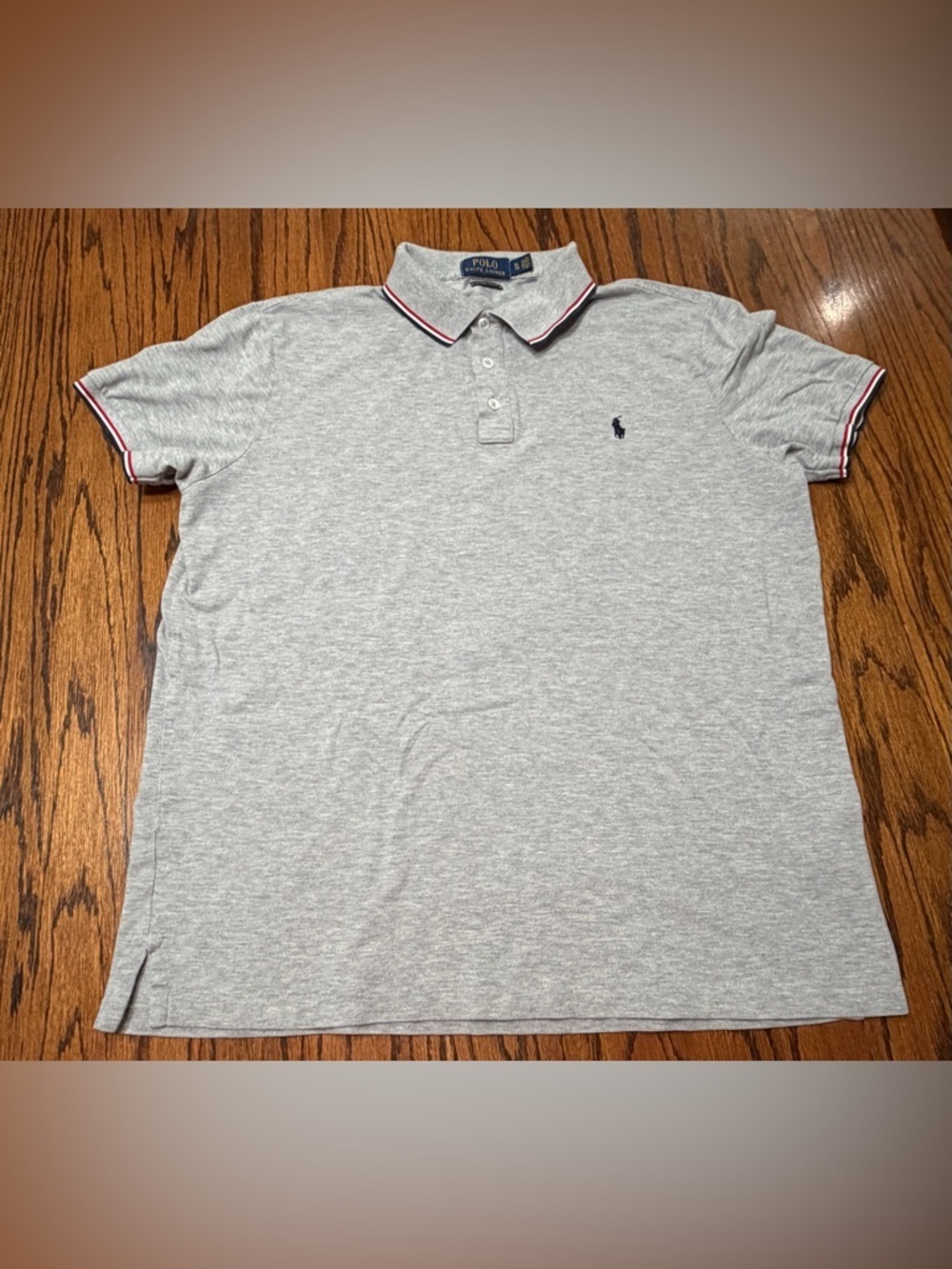 Polo Ralph Lauren Mens XL Gray Custom Slim Fit Interlock Shirt Tipped Collar